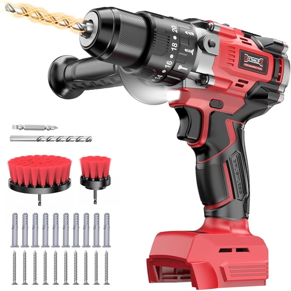 Cordless Drill Set Compatible with 18V Battery, 20+3 Torque Setting Power Driver Set, 1/2 Inch Keyless Chuck Brushless Compact Driver/Drill Kit Tool (Battery Not Included)