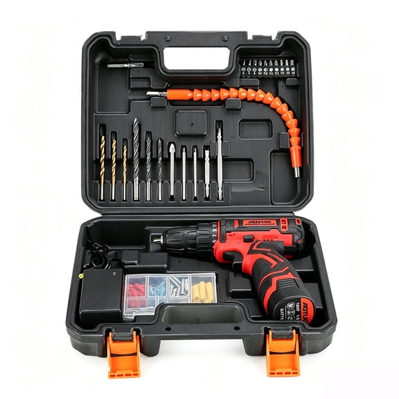 Cordless Drill Set Electric Screwdriver Kit With Battery Charger Dual Speed Adjustable Torque LED Work Light Household Tool And Outdoor Home Repair Tool Kit- Red / 18FVF/78PS