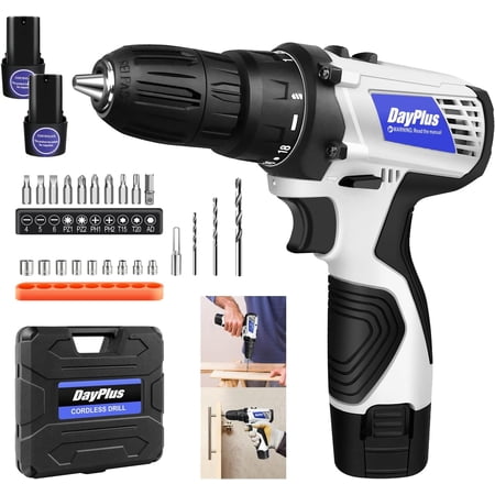 Cordless Drill Set, Power Drill Kit with 1.3Ah Battery and Charger, 2 Variable Speed, Electric Drill Impact Drill Set for Tighten Loosen Screws/Nuts, Wall Punching, Built-in LED