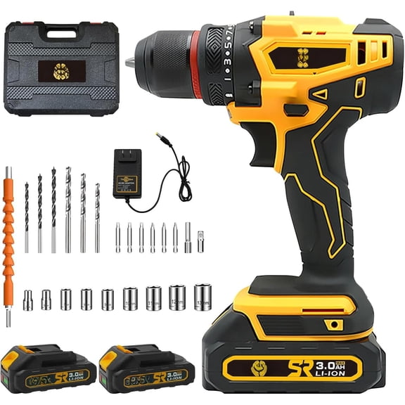 Cordless Drill Set with and Charger,Power Drill Tool Set 20v,3/8-Inch Keyless Chuck,Variable Speed (Equipped with 2x 3Ah )