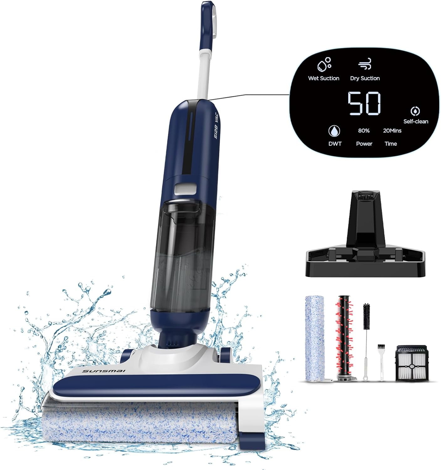Cordless Dry Wet Vacuum mop Floor Cleaning Machine, Digital Display, self-Cleaning, Lightweight Design, Long-Term Operation, can efficiently Clean Hard Floors and Carpets