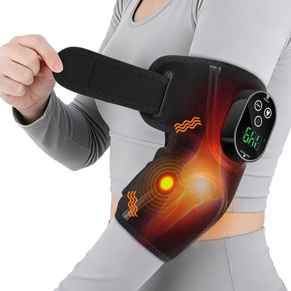 Cordless Elbow Heating Pad for Tennis Elbow Relief, Arm Massager with 5 Heat Levels 3 Vibration Modes, 3000mAh Battery Elbow Massager Wraps for Women Men