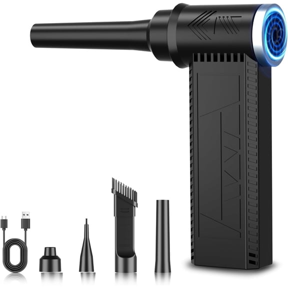Cordless Electric Air Duster: 120,000 RPM High-Speed 4-Speed Adjustable Blower, Rechargeable Battery-Powered Dust Cleaner for PC Keyboards, Electronics, Cars & Outdoor Use (Black)