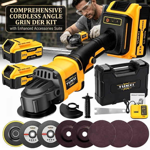 Cordless Electric Angle Grinder Kit, Portable Buffer Polisher with Full Accessories for Metal Wood Stone Cutting & Car Polishing