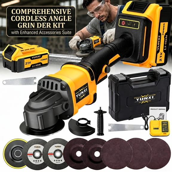 Cordless Electric Angle Grinder Kit, Portable Buffer Polisher with Full Accessories for Metal Wood Stone Cutting & Car Polishing