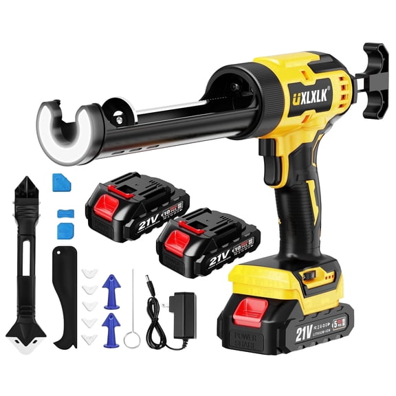 Cordless Electric Caulking Gun with 2x2000mAh Batteries, 6 Adjustable Speed, LED Light, Battery Powered Caulk Gun for Filling, Sealing, Repair