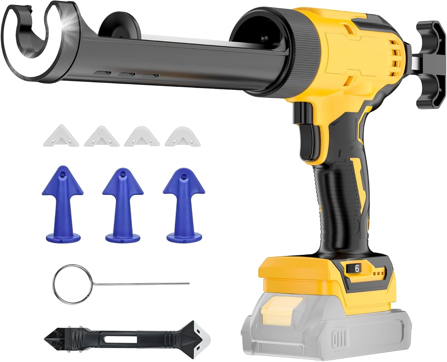 Cordless Electric Caulking Gun Compatible with De Walt 20V Max Battery(NO BATTERY), 310ml/10oz Caulk tubes, LED Light, Auto Retract, 6 Speed Caulk Gun No Drip for Filling, Sealing, Repairing