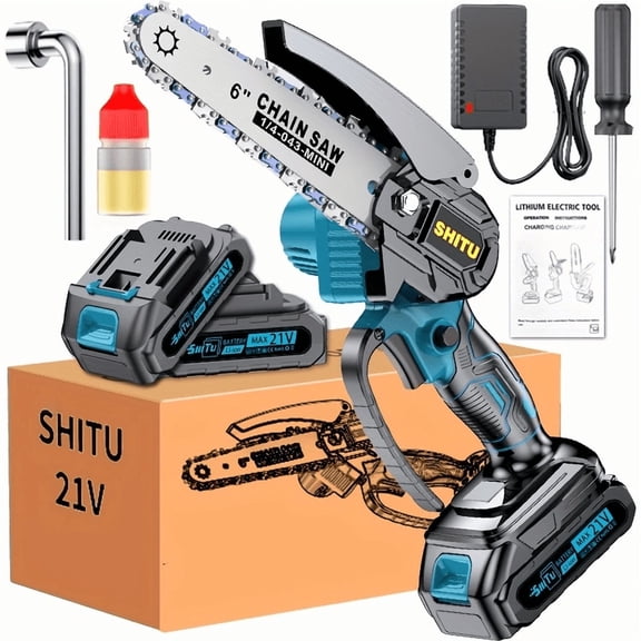 Cordless Electric Chainsaw with Extended Runtime Portable Safe Trimming Saw for Garden & Home Wood Cutting, Lightweight Handheld Tool, Great Gift for Men