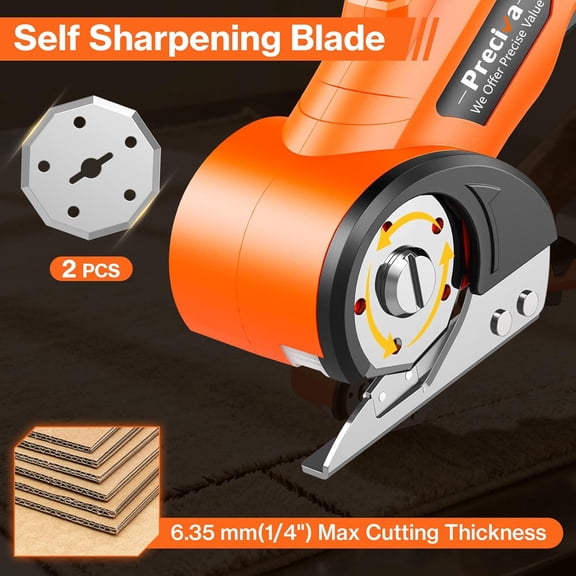 Cordless Electric Cutter 3.6V Rechargeable Fabric Cutting Tool with 2 Blade, 380 Brushed Motor, Cuts Fabric, Leather, Carpet, PVC, Cardboard and More, Includes Charger Cable & Storage Bag