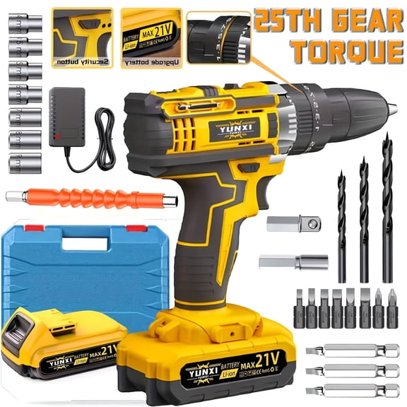 DGB Cordless Electric Drill Driver Kit, Lithium-Ion Battery Powered, 2-Speed for Home Improvement and Repairs, Compact and Portable