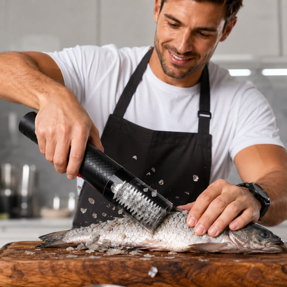 Cordless Electric Fish Scaler Remover,Powerful Fish Scale Scraper Cleaner Descaling Tool with Extra Rechargeable Battery & Blade,for Left-Handed and Right-Handed People Use