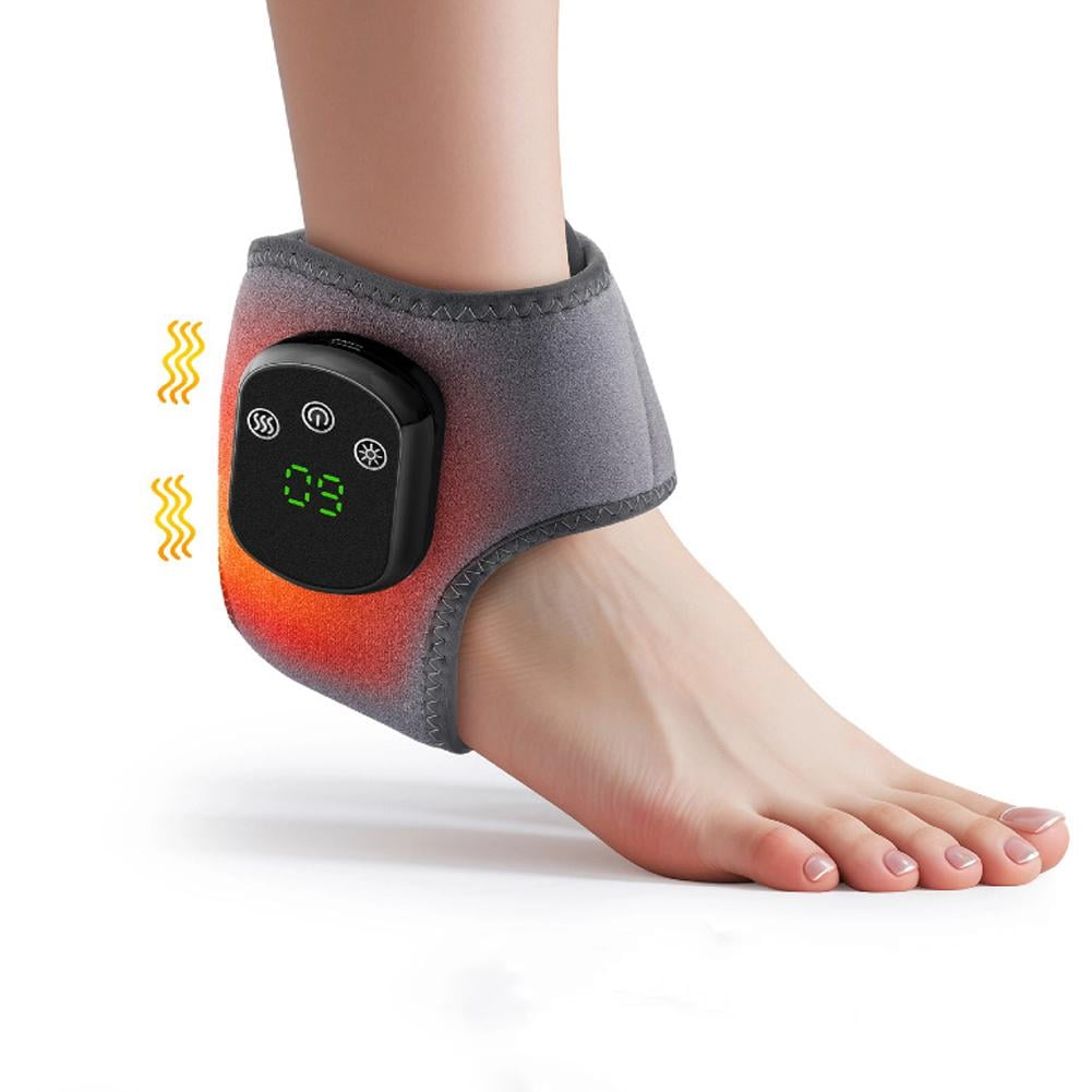 Cordless Electric Foot Massager Ankle Wrap Warmer USB Rechargeable Heated Ankle Brace Wrap, 3 Vibration Mode, 5 Heat Level（Grey）