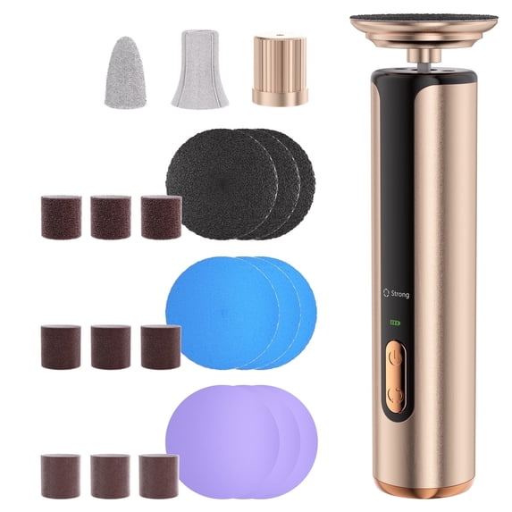 Electric Callus Remover for Feet, 2-in-1 Rechargeable Cordless Foot File and Nail Grinder with 3 Modes, USB-C Charge, 9 Sandpaper Discs, Rose Gold