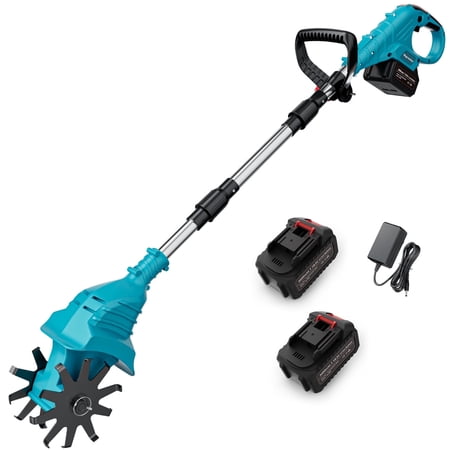 FOUKUS Cordless Electric Tiller Cultivator – Lightweight Foldable Garden Tool with Dual Battery Power, Adjustable Handle – Ideal Rotary Cultivator for Lawn, Gardening, Small Gardens