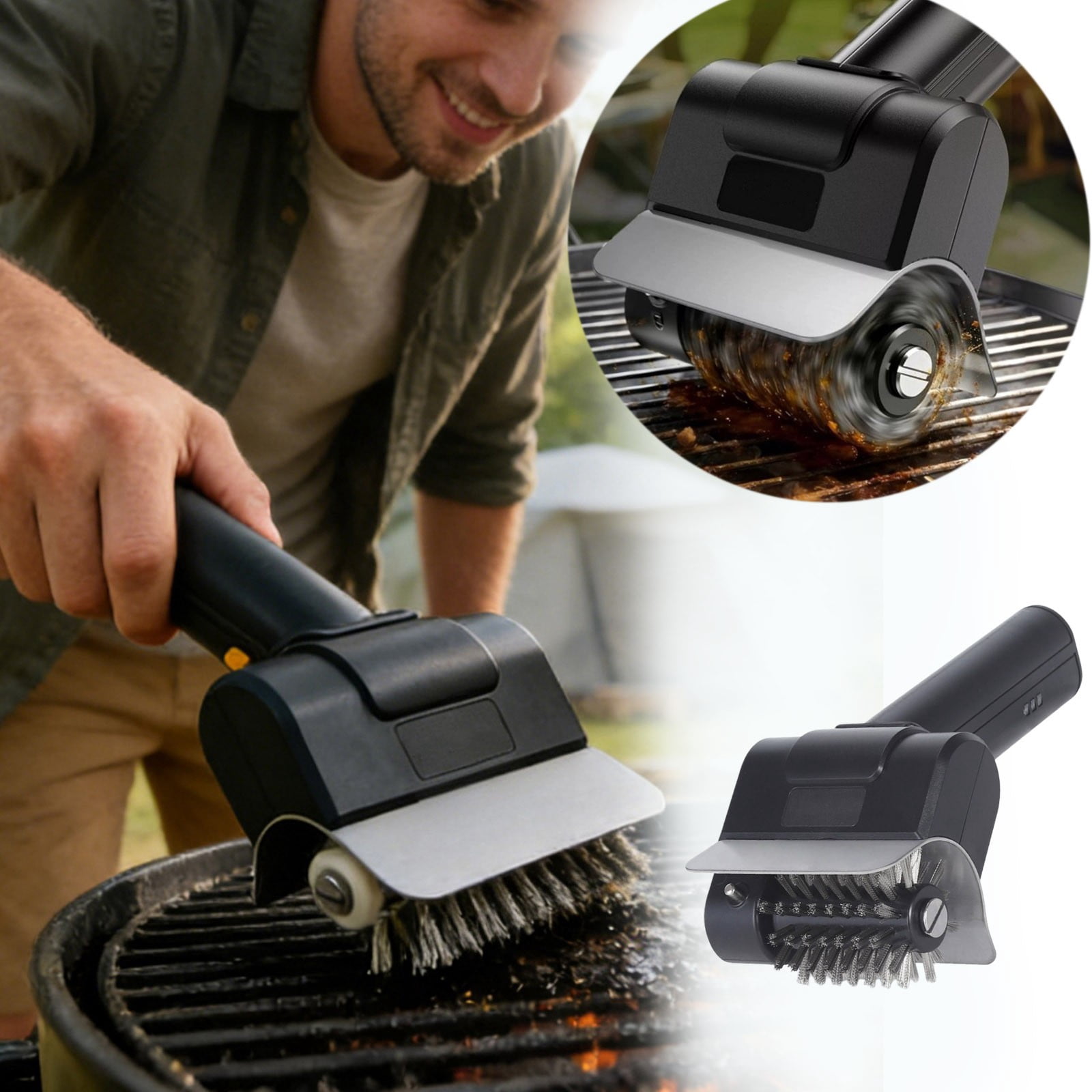 Cordless Electric Grill Brush With A Screwdriver Rechargeable Grill Cleaner With Gloves Cleaning Brush With Data Cable For Outdoor Barbecue(Black-10X20)