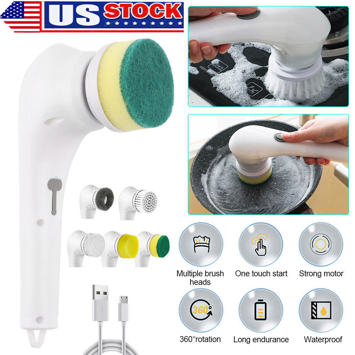 Cordless Electric Hand Held Cleaning Brush Spin Scrubber Rotating