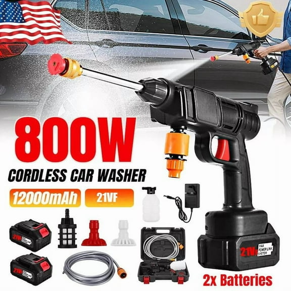 Cordless Electric High Pressure Water Spray Gun 4000PSI Portable Car Washer Detailing Tool w/5 Nozzle Quick Connect
