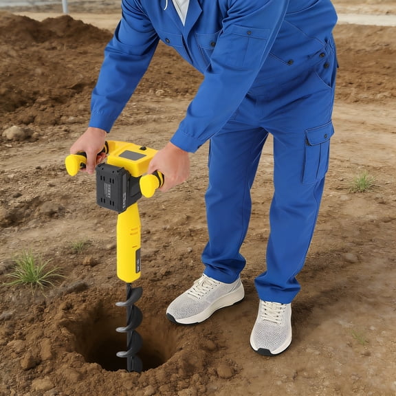 Cordless Electric Hole Digging Machine (GUT141) 20V 350W Auger, 7Nm Torque, 550 RPM, 11.81x3.15in Drill Bit, Includes Battery & Charger, Safe & Easy for Gardening