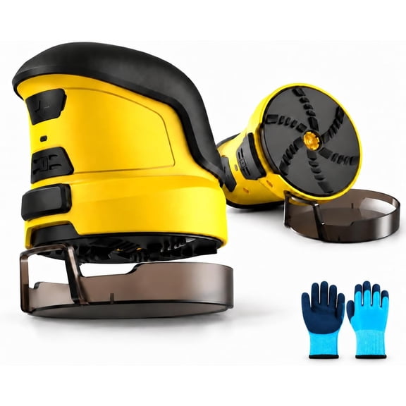 Cordless Electric Ice Scraper for Car Windshield, Rechargeable Frost Remover with Gloves, Rotating Scraper Disc, Multi Glass Surfaces (Yellow)