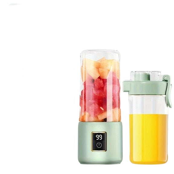 Cordless Electric Juicer Cup with 12-Blade System and Digital Touch Screen, Portable Mini Blender with Dual Cups for Fresh Fruit Juice and Smoothies, Home Use Kit Light Green