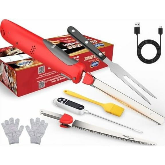 Cordless Electric Knife Easy Slice and Assemble with Storage Case, Serrated Edge Blades Carving Set with Ergonomic Handle and Safety Lock for Turkey, Meat, Bread, Ribs, Fillet and Foam$$