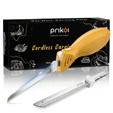 Cordless Electric Knife, Easy-Slice Serrated Edge Blades for Carving Turkey, Bread, Fillet, DIY, Ergonomic Handle + 2 Blades