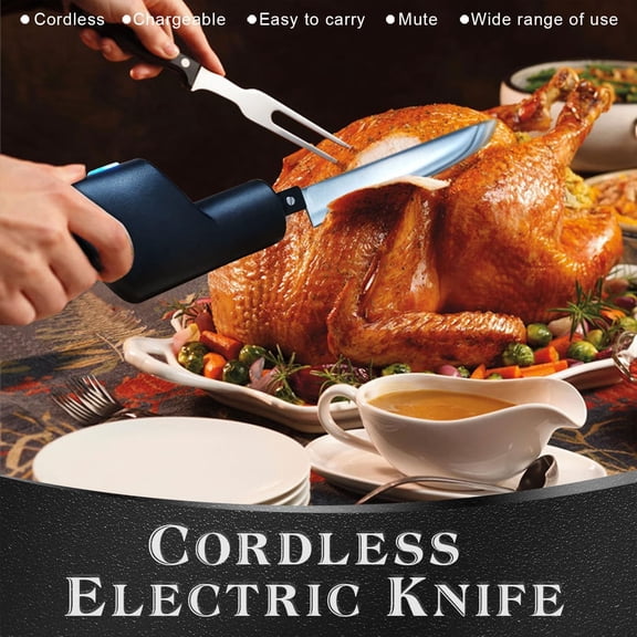Cordless Electric Knife, Electric Carving Portable Rechargeable Knife with Safety Lock, Easy Slice and Assemble with Storage Case, Carving for Turkey, Meat, Poultry, Bread, Fillet, Vegetables