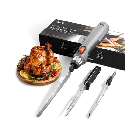 Cordless Electric Knife for Meat Slicing, 45W High-Torque | 420 Stainless Blades, Faucet Rinse, Carving Knife for Turkey & Bread, 50-Min Runtime, Type-C Charging, Dual Safety Lock
