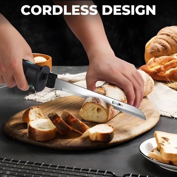 Cordless Electric Knife Set for Meat Slicing, 8V Electric Carving Knife for Fish, Bread, Turkey, Rechargeable Meat Cutter with Reciprocating Stainless Steel Blades, Safety Lock & Storage Case