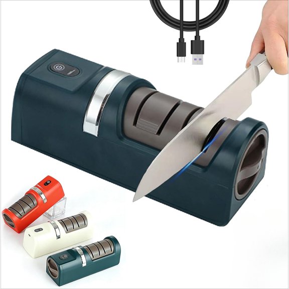 Cordless Electric Knife Sharpener, 2026 New Automatic Kitchen Knife Sharpener, USB Rechargeable Cordless 3-Stage Professional Tool with Double-Sided Sharpening Stone
