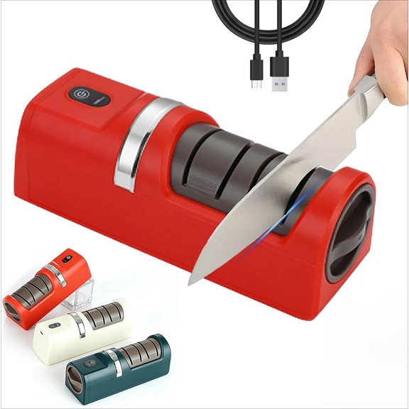 Cordless Electric Knife Sharpener, 2026 New Automatic Kitchen Knife Sharpener, USB Rechargeable Cordless 3-Stage Professional Tool with Double-Sided Sharpening Stone