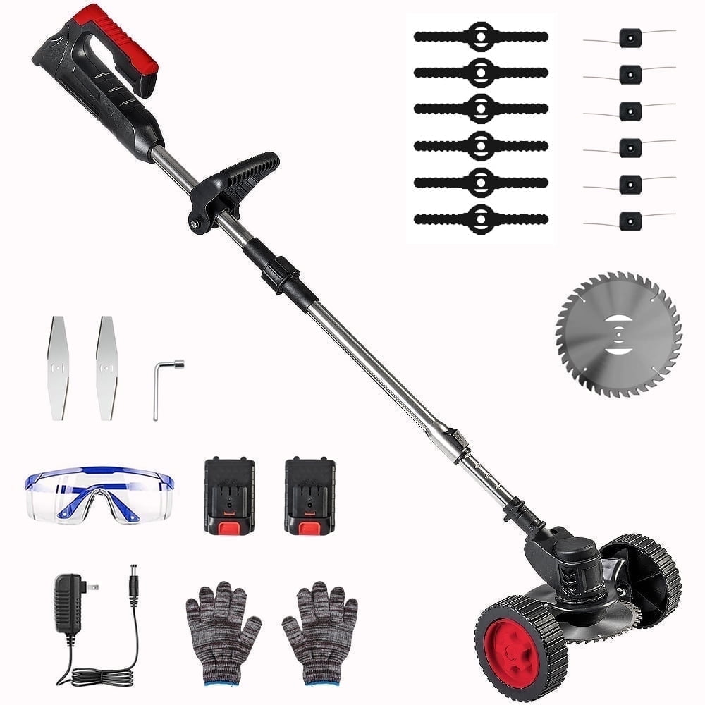 Cordless Electric Lawn Trimmer Weed Wacker - 21V Grass Trimmer Lawn Edger with 2.0Ah Li-Ion Battery Powered and 3 Types Cutting Blade, Tool for Lawn Care and Garden Yard Work
