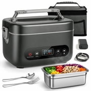 Cordless Electric Lunch Box 1.2L Rechargeable Food Warmer with Auto Temperature Control, 5-Sided Heating, Leakproof, for Office, Outdoors & Truck, Black