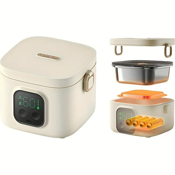 Cordless Electric Lunch Box - 14000mAh Rechargeable Battery-Powered Portable Food Warmer with Digital Display & Keep Warm Function, 27oz Insulated Rectangular Container for Office, Camping, Travel