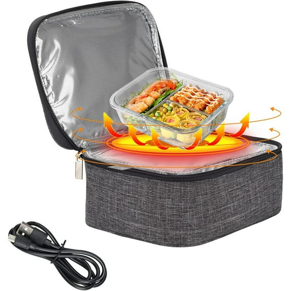 Cordless Electric Lunch Box, 1L Portable Food Warmer Lunch Box for Car Home/Home, No Water Required Heated Lunch Box for Students and Office Workers Rechargeable with Insulated Bag