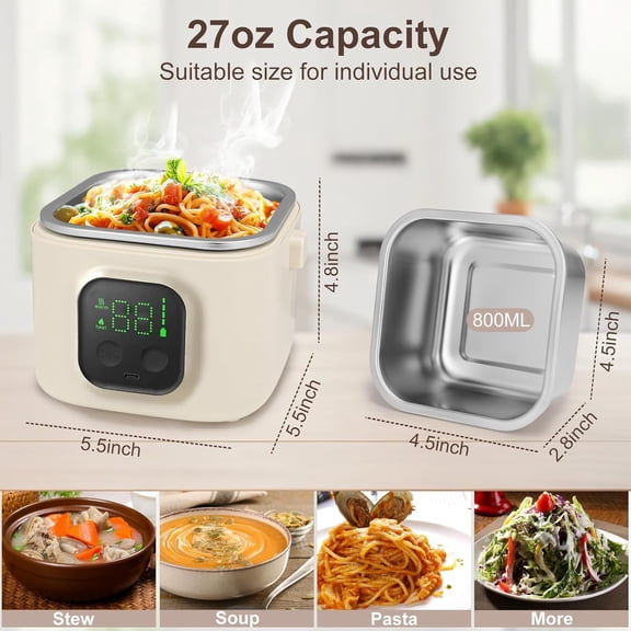 Cordless Electric Lunch Box 27oz Heated Portable Food Warmer with 14000mAh Battery for Office Car Travel Picnic