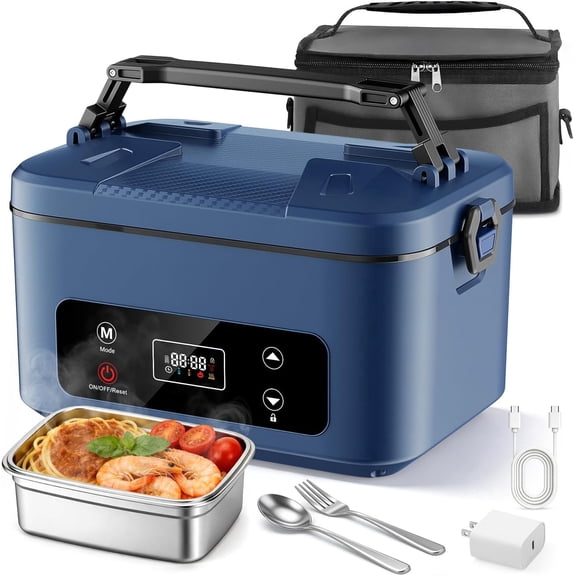 Cordless Electric Lunch Box, 5.1 Cups Heated Lunch Box Battery Powered with Automatic Scheduled Heating for Office, Picnic, Car & Outdoor Use