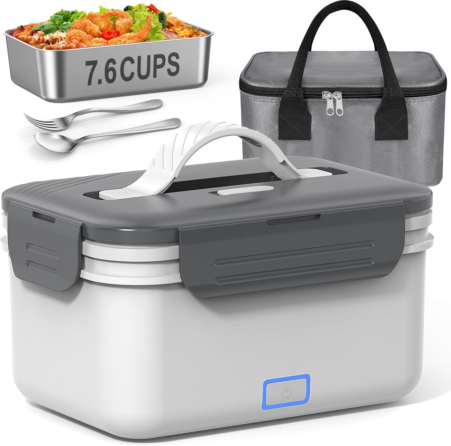 Cordless Electric Lunch Box for Adults, 1.8L/61oz Rechargeable Portable Food Warmer, 4in1 Ultra Quick Heated Lunch Box Food Heater for Travel/Car/Out Work, New Year White Elephant Gifts