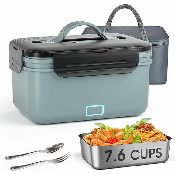 Monteka Cordless Electric Lunch Box for Adults–1.8L Heated Lunch Box Food Warmer, Rechargeable Heating Lunchbox for Office & Outdoor, 70W Lunch Box for Christmas White Elephant Gifts