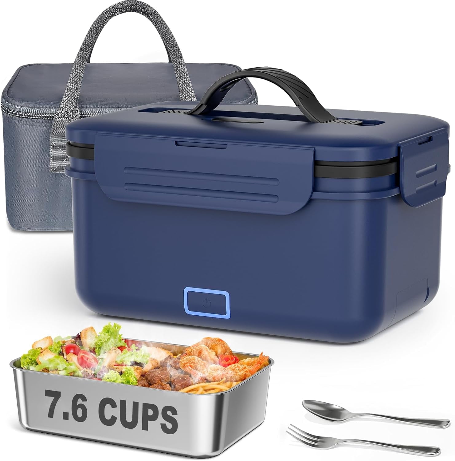 Cordless Electric Lunch Box for Adults, 1.8L Rechargeable Heated Lunch Box Food Warmer, Portable Self Heating Lunchbox for Mens/Office/Car/Travel, Lonchera Eléctrica Portátil Battery Powered