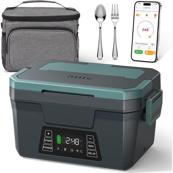 Cordless Electric Lunch Box for Adults, APP Control Heated Lunch Box for Men, 18000mAh Battery Powered Portable Food Warmer/ Timer, Auto Heating 5-side Rechargeable 248F for Women/Work/Outdoor/Gift