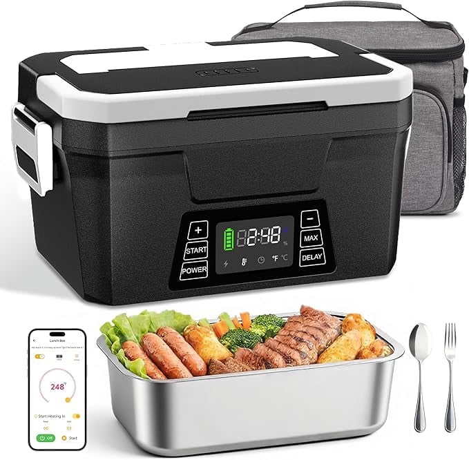 Cordless Electric Lunch Box for Adults, Portable Battery Powered Heated Lunch Box with APP, 1.2L Automatic Scheduled Heating Lunchbox for Office Work Car Travel Outdoor