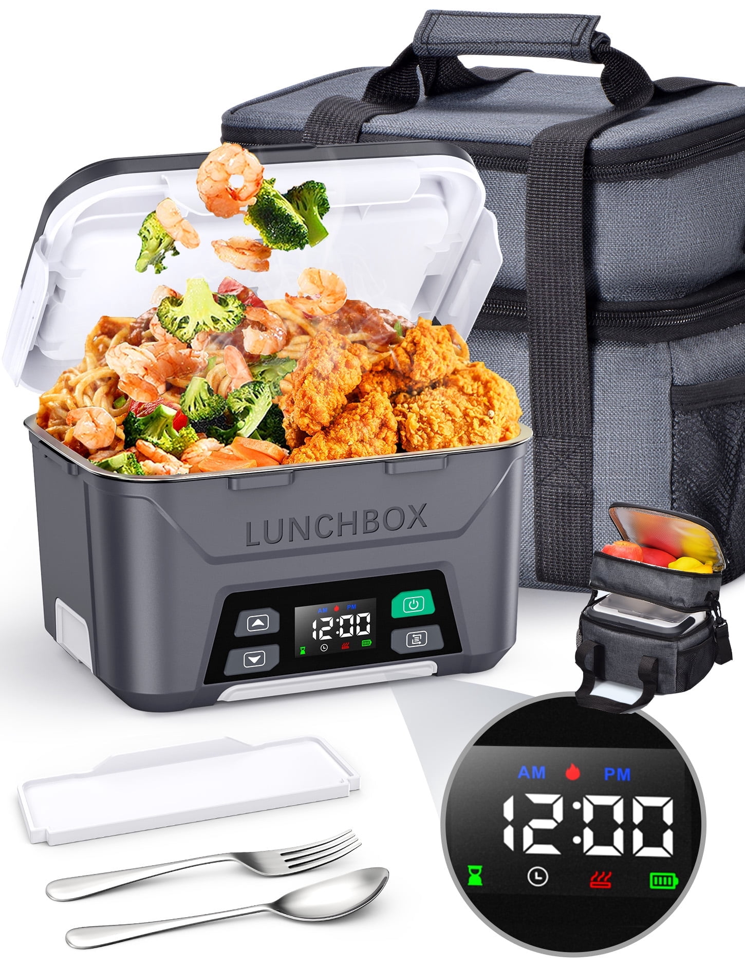 MPOW Cordless Electric Lunch Box, Heated Lunch Box Battery Powered with Automatic Scheduled Heating, 5.5 Cups Capacity, with Removable Tray Divider, Dishwasher Safe, for Hot Meals Anywhere