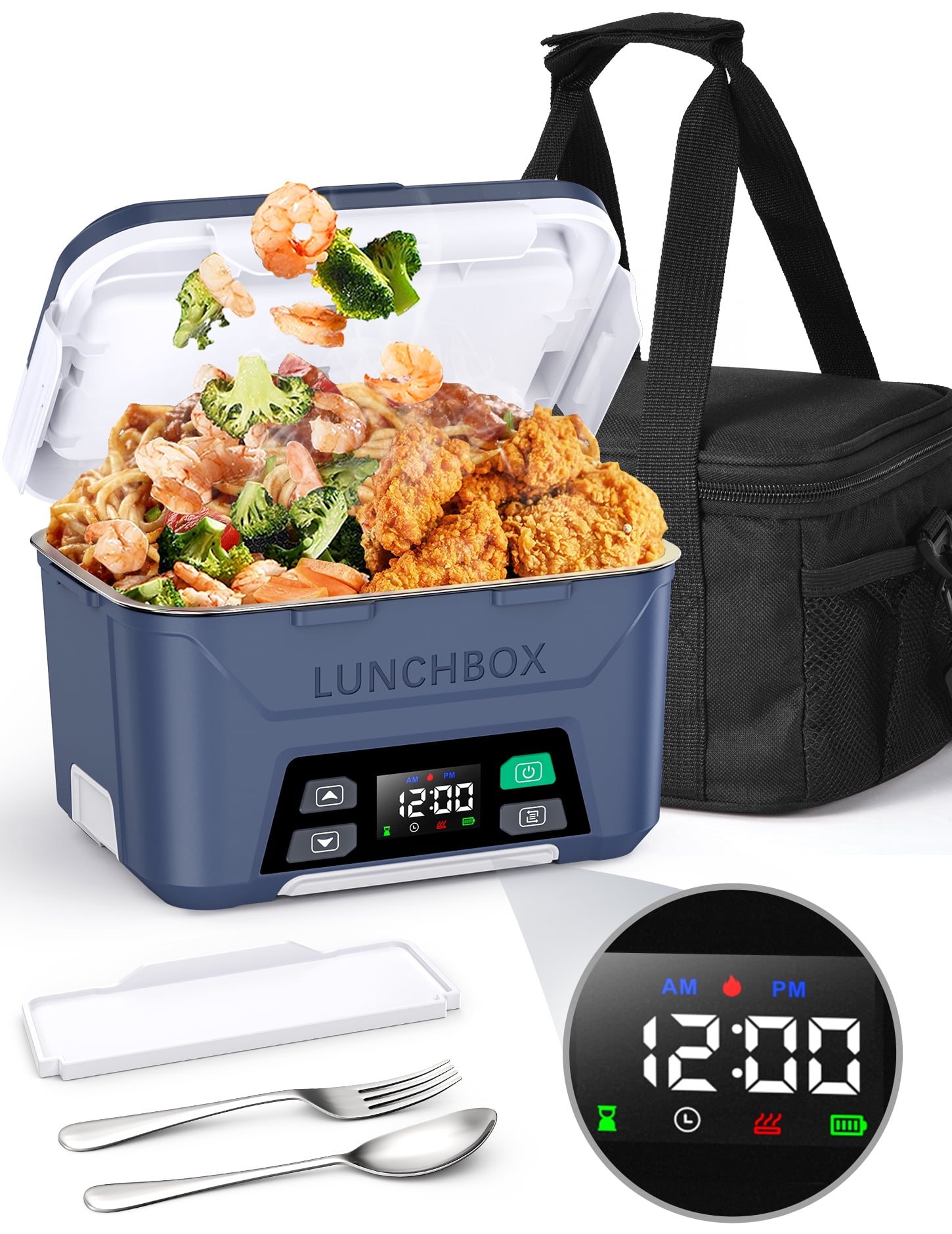 MPOW Cordless Electric Lunch Box, Heated Lunch Box Battery Powered with Automatic Scheduled Heating, 5.5 Cups Capacity, with Removable Tray Divider, Dishwasher Safe, for Hot Meals Anywhere
