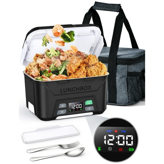 MPOW Cordless Electric Lunch Box, Heated Lunch Box Battery Powered with Automatic Scheduled Heating, 5.5 Cups Capacity, with Removable Tray Divider, Dishwasher Safe, for Hot Meals Anywhere