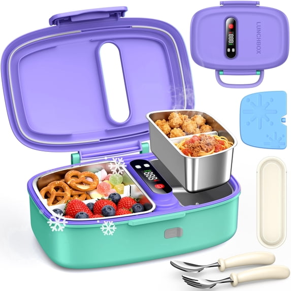 VOPOYO Cordless Electric Lunch Box for Kids, 2-in-1 Chill & Warm Heated Lunch Box with Ice Pack, Scheduled Heating, 5 Cup Capacity, Leak Proof, Removable Divider, for Girls Boys School Picnic