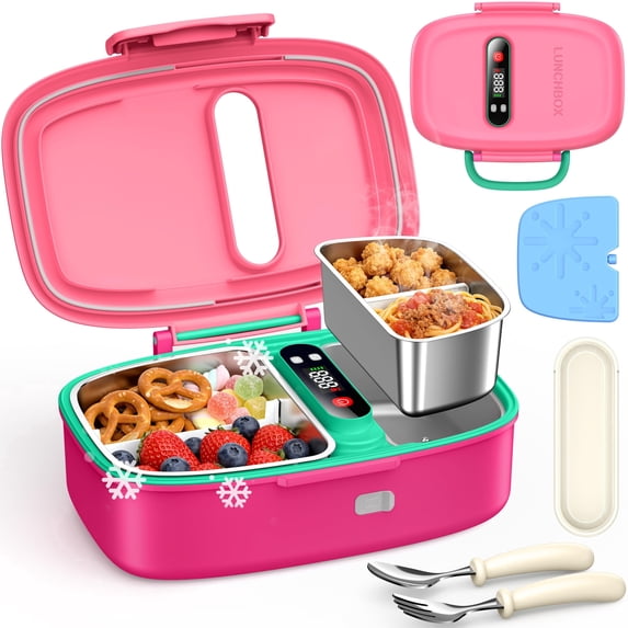 VOPOYO Cordless Electric Lunch Box for Kids, 2-in-1 Chill & Warm Heated Lunch Box with Ice Pack, Scheduled Heating, 5 Cup Capacity, Leak Proof, Removable Divider, for Girls Boys School Picnic