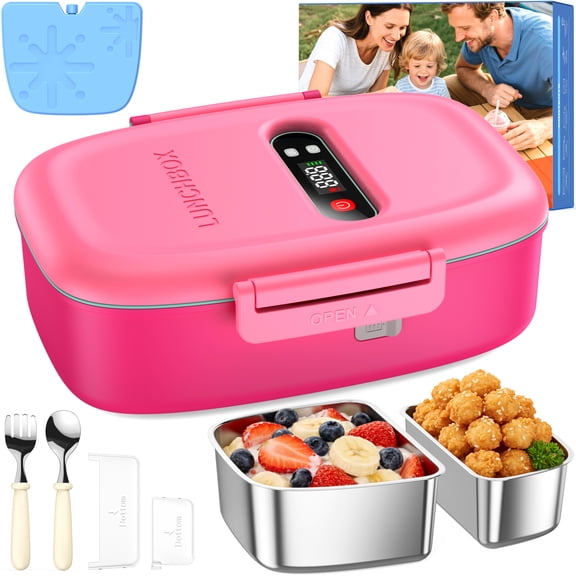 MPOW Cordless Electric Lunch Box for Kids with Ice Pack, Chill & Warmer Food Zone with Scheduled Heating, Portable Leak-Proof Bento Box with Utensils, Removable Divider for Girls Boys