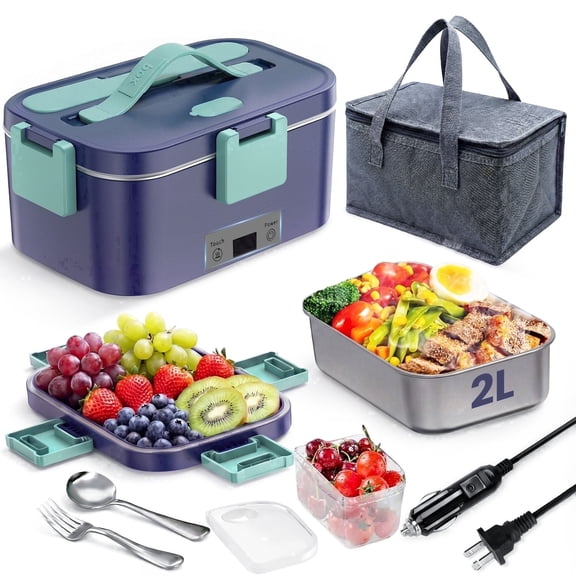 Electric Lunch Box Food Heater, Upgrade 100W High Power Portable Food Warmer, Heated Lunch Box for Adults Car/Home with 2L Removable Stainless Steel Container, 12V/24V/110V/220V