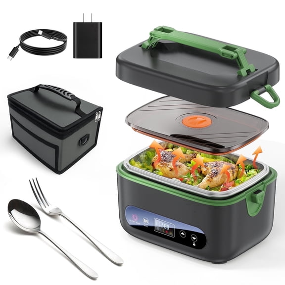 Cordless Electric Lunch Box for Adults,Battery Powered with Multi-Speed Adjustable Heating,1.2L Portable Food Warmer with Insulated Bag & Cutlery (Gray)